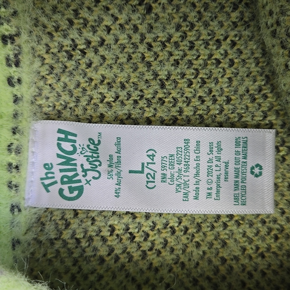 Justice Grinch Sweater, Girls Size Large - Picture 2 of 10